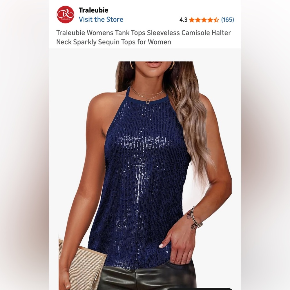 NWT Traleubie Women's Sequin Halter Neck Top, Sparkly, Size Small, Navy Blue